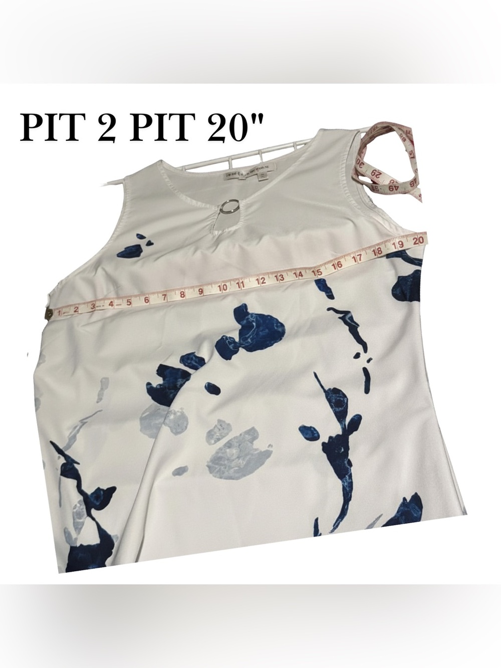 Women’s White Blue Floral Maxi Dress Sleeveless Keyhole Neck Beach Casual Flowy - Picture 4 of 6
